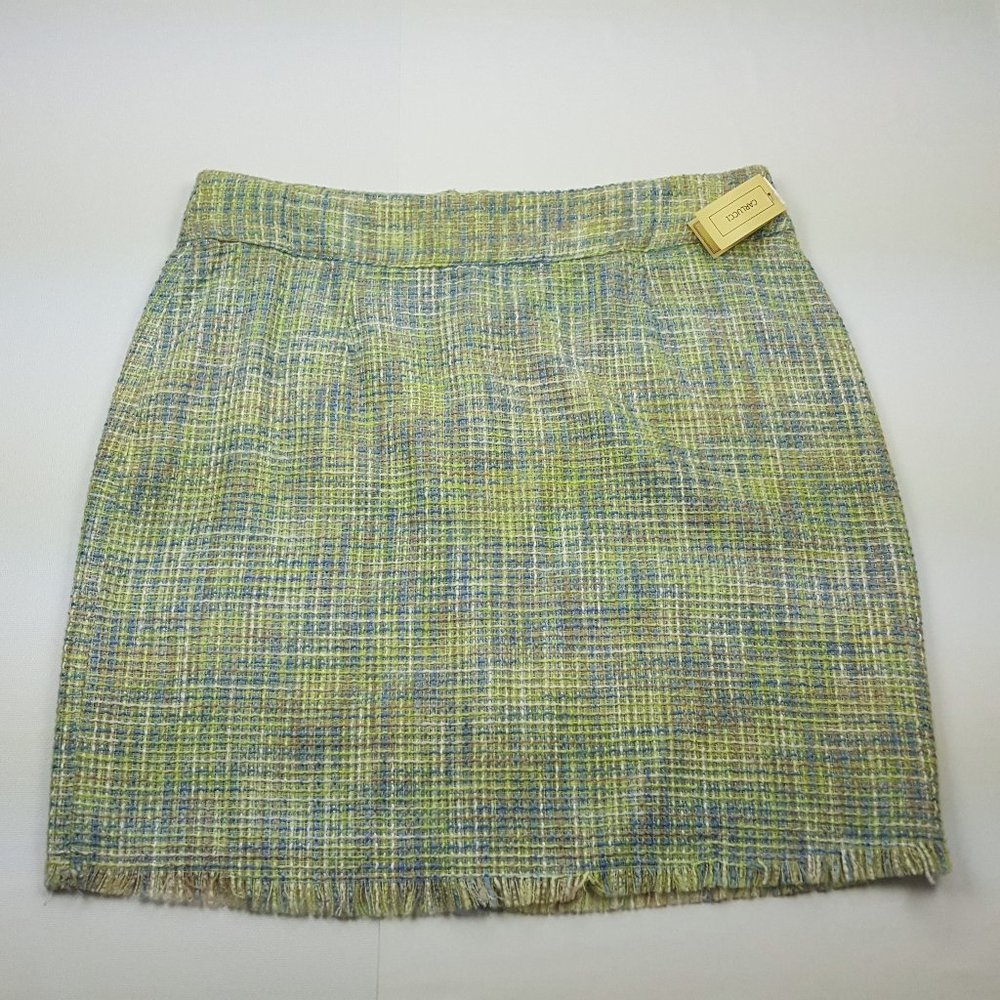 NEW Vintage CARLUCCI Fringe Hem Textured Knit Pencil Skirt, Size 22, Blue Green